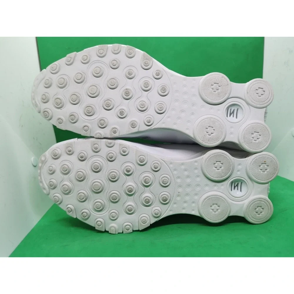 Nike Shox NZ Shoes Mens Sz 10.5 Triple White Leather Athletic Sneaker 378341-128